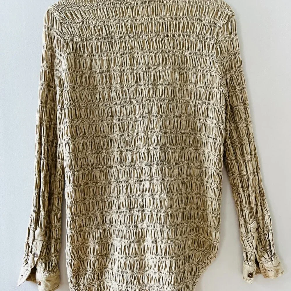 Anthropologie Pilcro XS - S Green Olive Stretch Smocked Shacket Pockets‎ Button